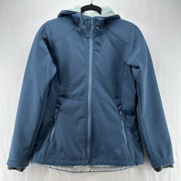 Mountain Hardwear Jacket Womens XS Softshell Sherpa Lined Hoodie Full Zip Blue - Picture 1 of 11